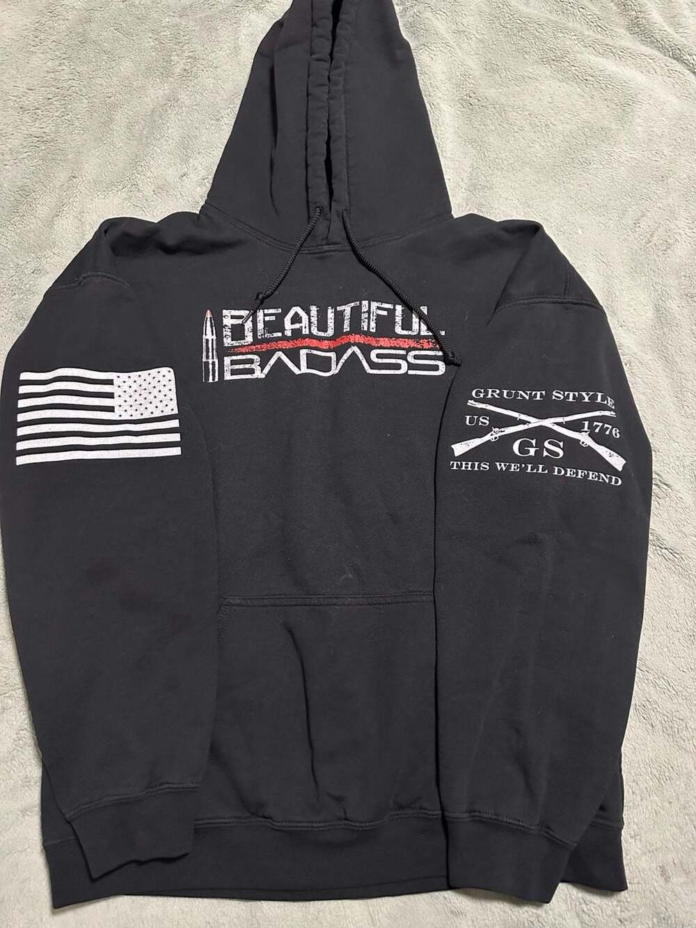 Grunt Style Beautiful Badass Pullover Hoodie Black Size Large